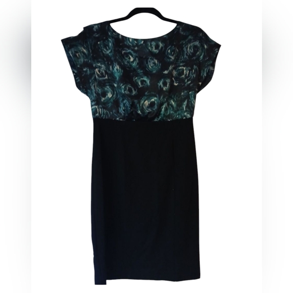 Ann Taylor Dresses & Skirts - Ann Taylor Blue Black Floral Art Silk Satin Blouse Work Cocktail Dress- 2